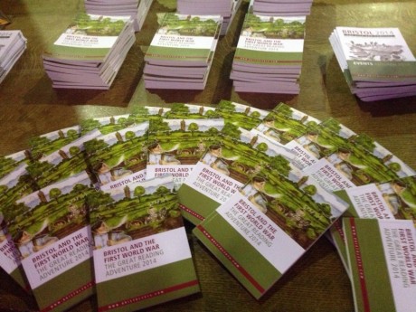 Books about to given away to audience members at Sir Max Hasting lecture at a packed Great Hall on 23 October. 