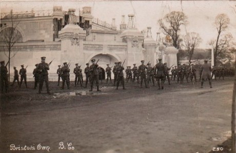 Bristol’s Own (12th Battalion Gloucestershire Regiment) training at the White City exhibition site. Vaughan Collection/ Bristol Record Office ref 43207-8-064. 