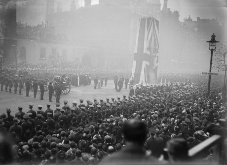 On 11 November 1920, King George V unveiled the Cenotaph in Whitehall (shown here) to commemorate the fallen, before leading mourners to Westminster Abbey to bury the Unknown Warrior. Q 14965